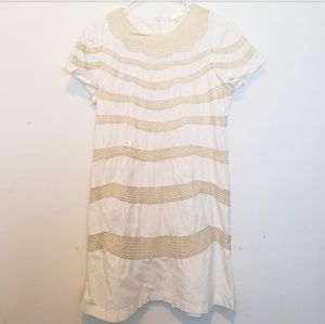 White Beige Tan Embroidered Dress